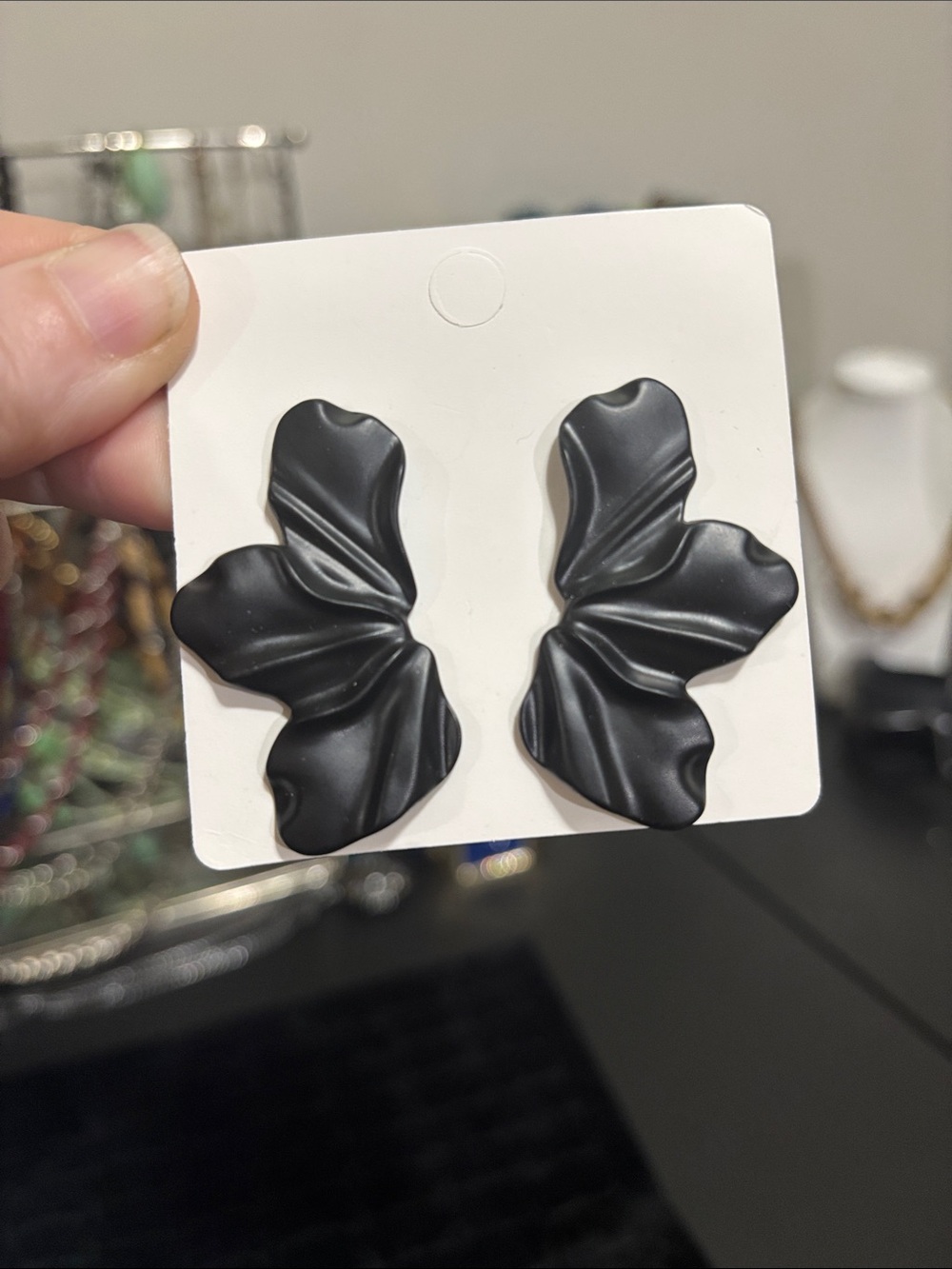 Mat Black Sculpted Leaf Statement Earrings - Women's Jewelry